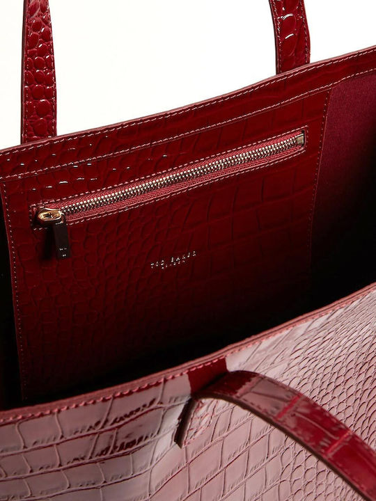 Extra Große Icon Damenhandtasche Schulter Krokodilmuster Burgundisch 281941-Wein