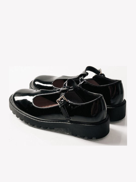 Kids Patent Leather Ballerinas Mary Jane with Adjustable Metal Clasp Black