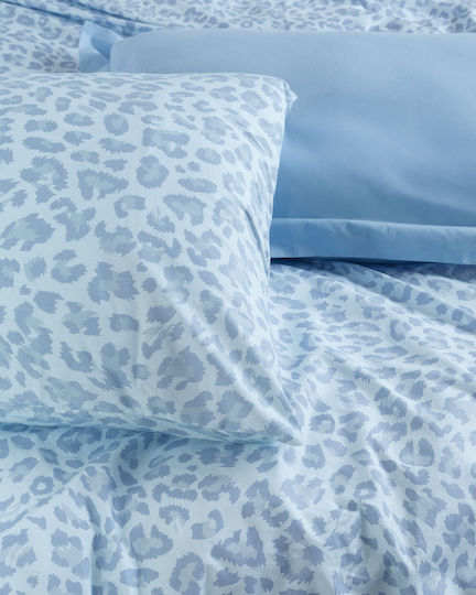 Rythmos Nala Bettlaken mit 2 Kopfkissenbezügen Super-Doppel mit Gummibettlaken 160x260+25cm Blaue (4Stücke)