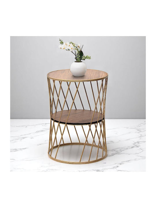 Round Side Coffee Table Jaspin Wooden Gold / Brown W32xL32xH44cm