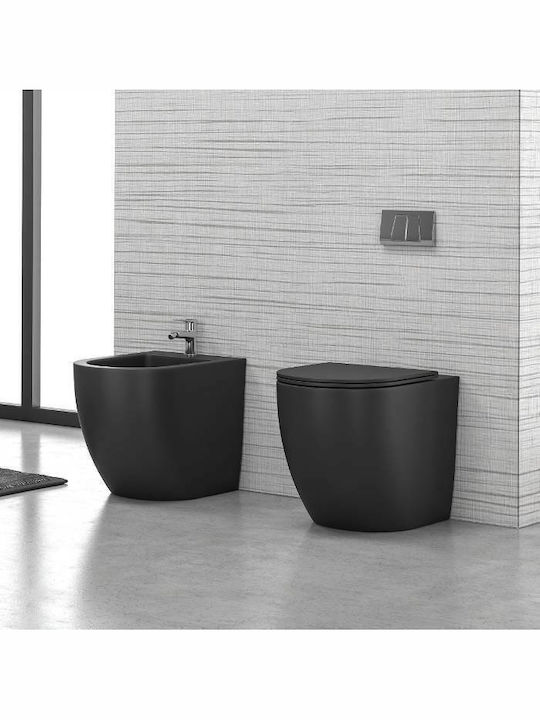 Karag Milos Stehende Toilette Randlos mit Schlank Deckel Sanftes Schließen Schwarz