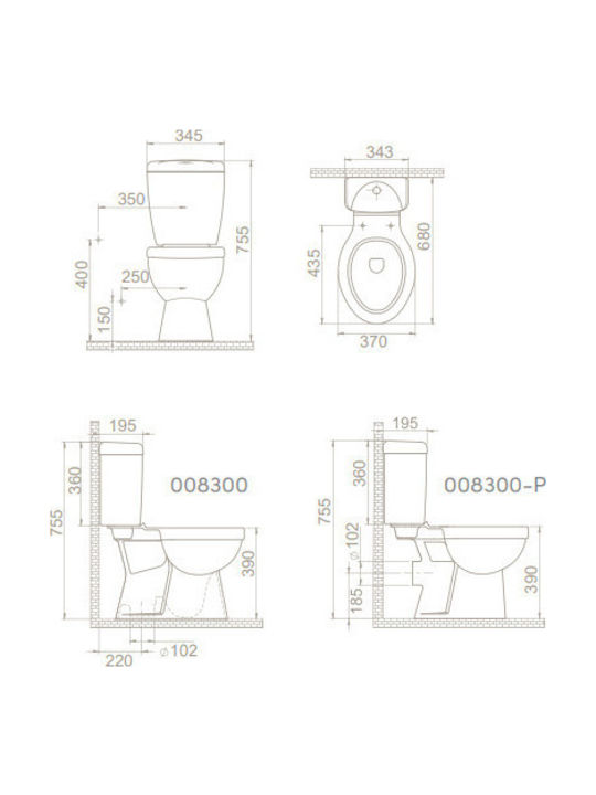 Cerastyle Ova Stehende Toilette mit Spülung mit Deckel Sanftes Schließen Weiße