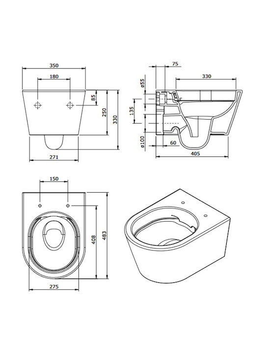 Sanindusa Wall-Mounted Toilet with Cover Soft Close