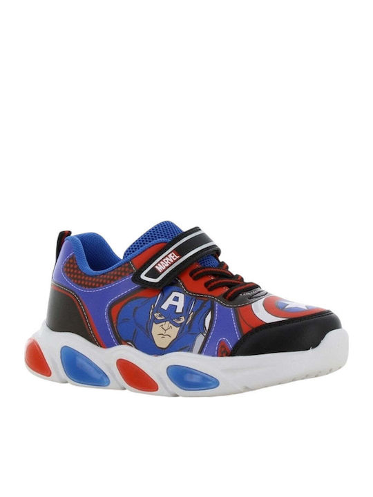 Παιδικά Sneakers Ανατομικά με Σκρατς & Φωτάκια Μπλε