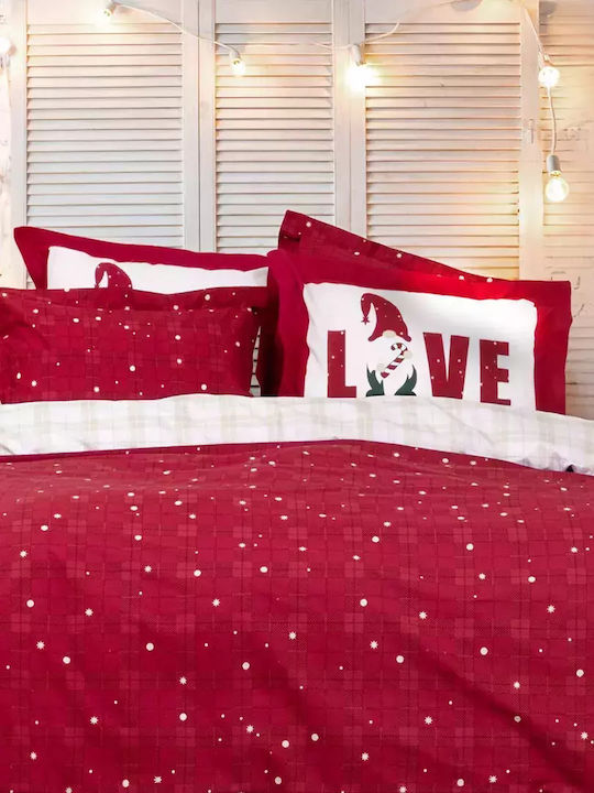 Nima Duvet Cover Set Cotton Queen with 2 Pillowcases 220x240 Everlove Red-beige