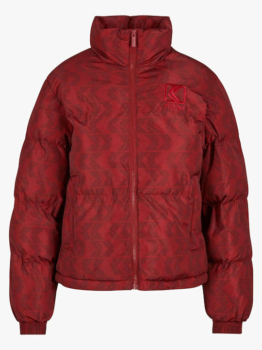 Κοντό Γυναικείο Puffer Μπουφάν για Χειμώνα Red