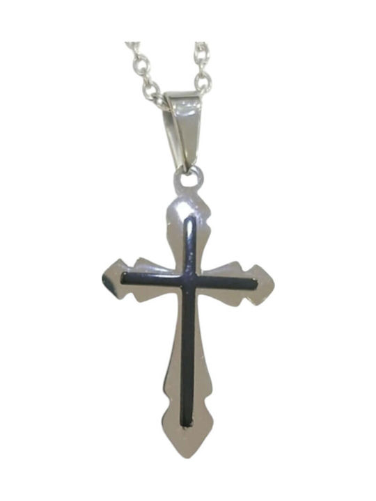 Kalliopi Silver Crucifix Bărbat Negru Din Oțel Cu Lanț
