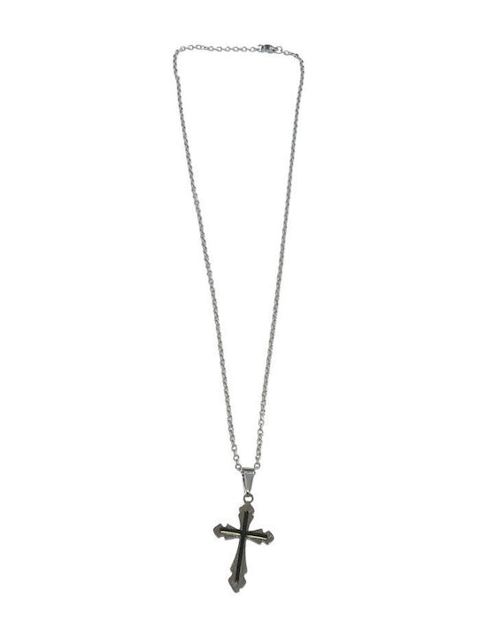 Kalliopi Silver Crucifix Bărbat Negru Din Oțel Cu Lanț