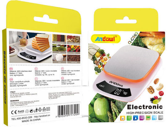 Andowl Qc960 Ψηφιακή Ζυγαριά Κουζίνας έως 3kg Πορτοκαλί