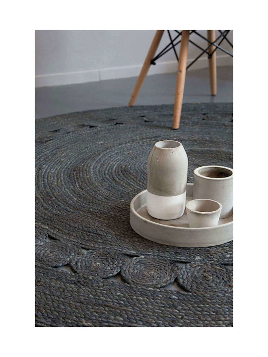 Nima Makrame Teppich Rund Sommer Korbweide Dark Grey