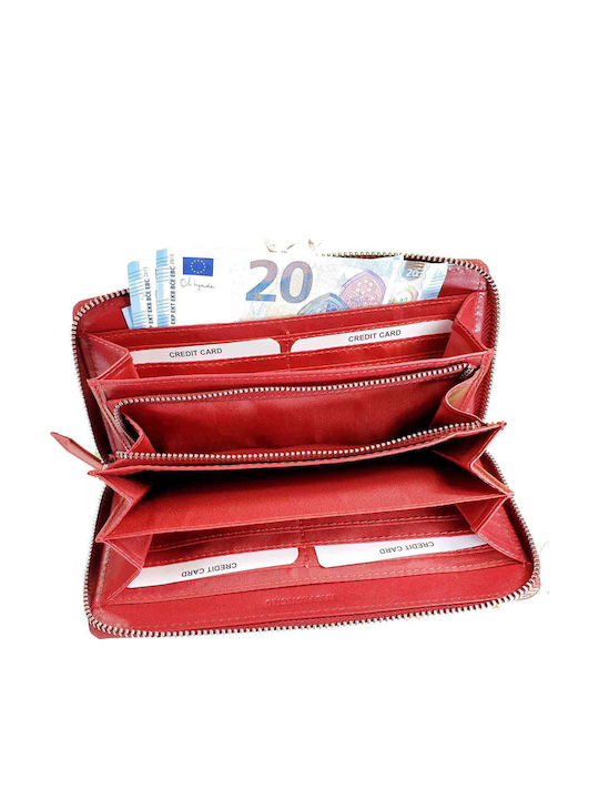 Μεγάλο Δερμάτινο Γυναικείο Πορτοφόλι με RFID Κόκκινο
