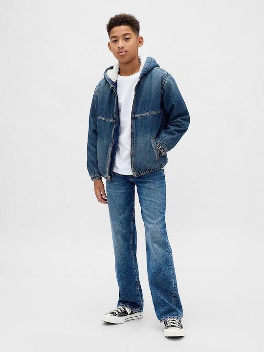 Kids Sweatshirt Cardigan Fur with Hood Medium Wash