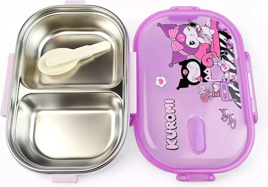 Cutie de Prânz Inoxidabilă pentru Copii cu Două Compartimente și Lingură Kuromi