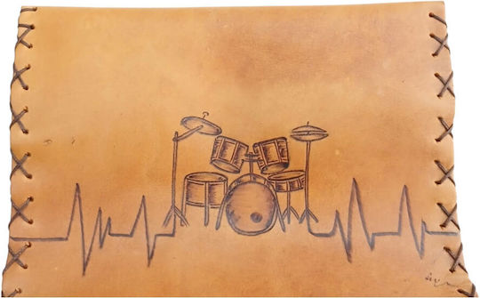 Handmade Leather Tobacco Pouch Pyrography Design Drums Colour Tan Drums-1069