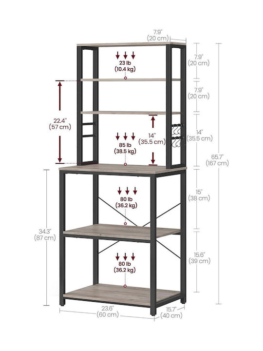 Vasagle Kitchen Rack Metal Gray 40x40x60cm