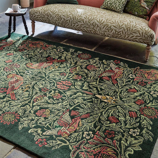 Morris & Co Bird Handmade Rug Rectangular Green
