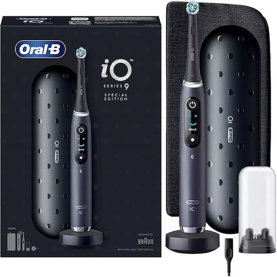 Oral-B iO Series 9 Electric Toothbrush with Timer, Pressure Sensor, and Travel Case Luxe Edition Black Onyx