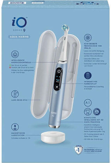 Oral-B iO Series 9 Electric Toothbrush with Timer, Pressure Sensor, and Travel Case Luxe Edition Aqua Marine