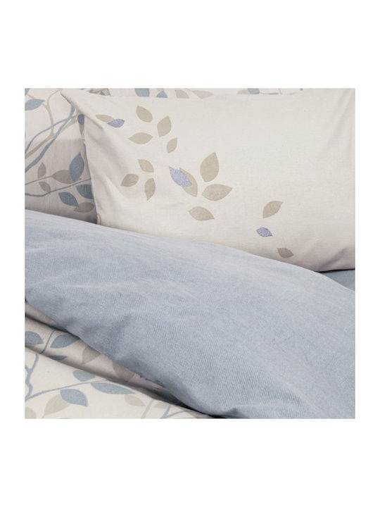 Nima Duvet Cover Set Flannel Single with Pillowcase 160x240 High Up Beige, Blue