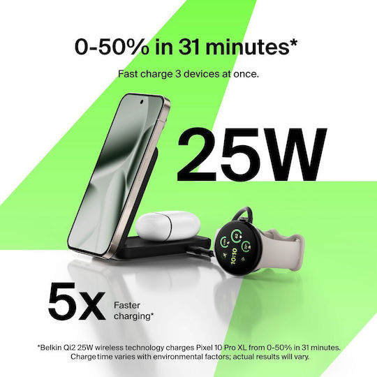 Belkin Безжично зарядно Qi2 25W Черен (UltraCharge)