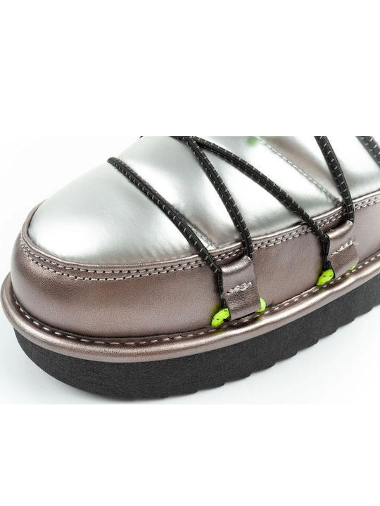 Synthetic Leather Snow Boots with Fur Silver
