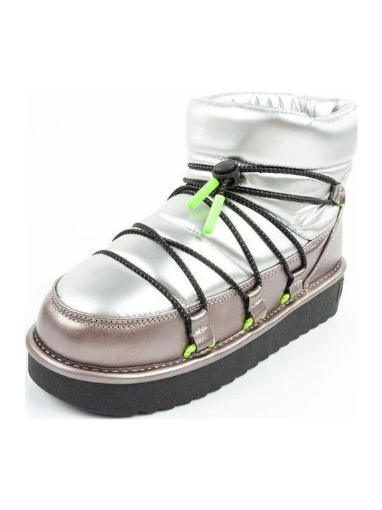 Synthetic Leather Snow Boots with Fur Silver