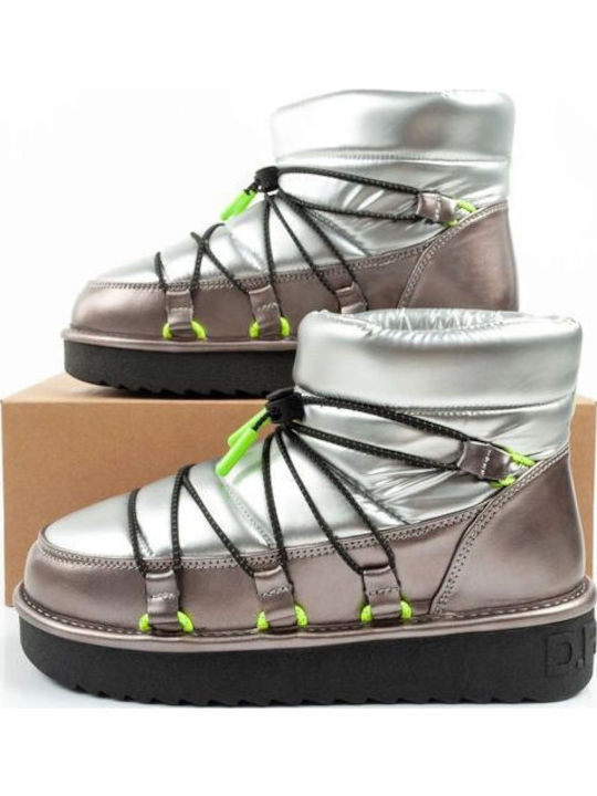 Synthetic Leather Snow Boots with Fur Silver
