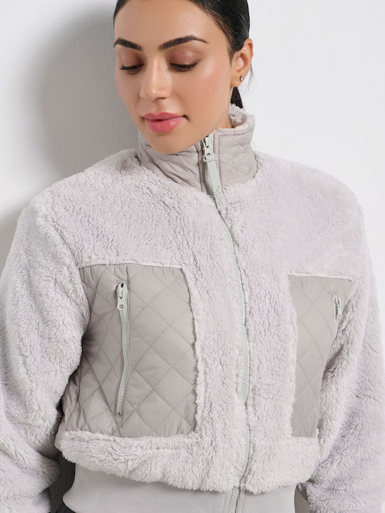 Short Women's Cardigan with Zipper Gray