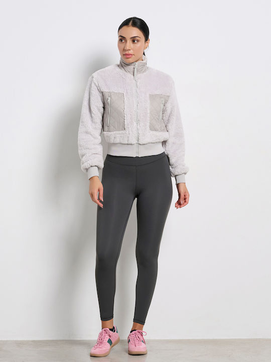 Short Women's Cardigan with Zipper Gray