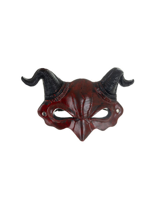 Mască Demon Halloween Cu Coarne Zola Bandă Elastică 21 X 34 Cm Roșu Negru