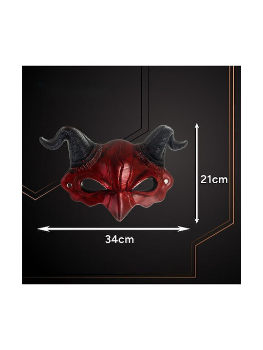 Mască Demon Halloween Cu Coarne Zola Bandă Elastică 21 X 34 Cm Roșu Negru