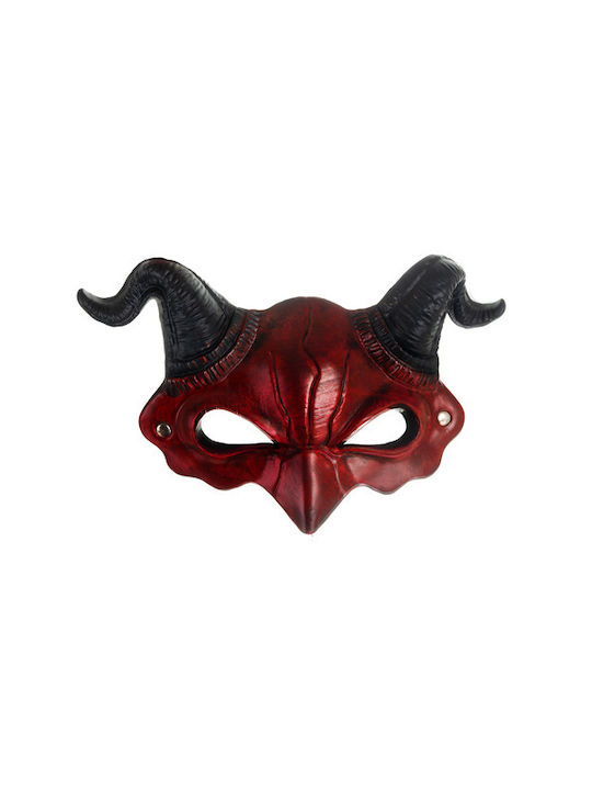 Mască Demon Halloween Cu Coarne Zola Bandă Elastică 21 X 34 Cm Roșu Negru