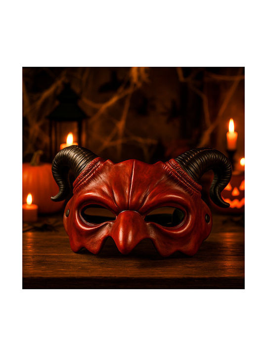Mască Demon Halloween Cu Coarne Zola Bandă Elastică 21 X 34 Cm Roșu Negru