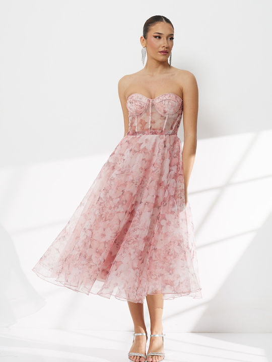 Summer Dress for Wedding / Baptism Strapless Pink