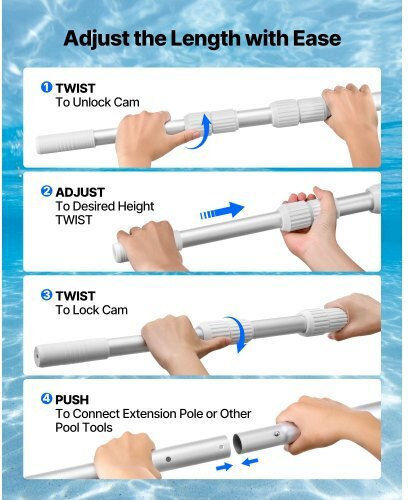 Vevor Telescopic Pool Pole 1-3.65m Cleaning Tools Bcgycqjtjycguec1m001v0