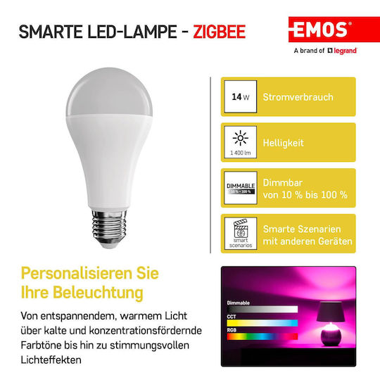 Emos Lamp Smart LED Bulb 14W for Socket E27 and Shape A65 RGB 1400lm