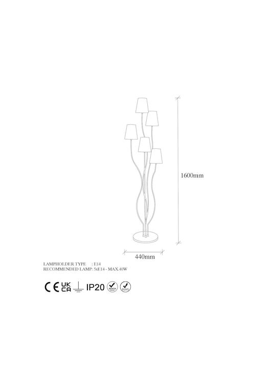 Opviq Bonibon Lampa de podea Î160xL44cm. cu Soclu pentru Bec E14 Multicolor