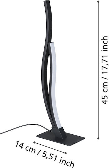 Lampă de noptieră LED Eglo Grisolia, lampă de masă curbată, decor pentru cameră, lampă pentru dormitor și living, realizată din metal și plastic, în negru și alb neutru, H 45,5 cm