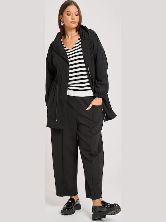 Women's Long Sleeve Sweater with V Neckline Striped Black