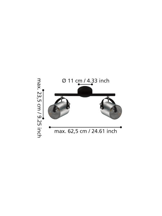 Eglo Berregas Double Spot with Socket E27 in Black Color