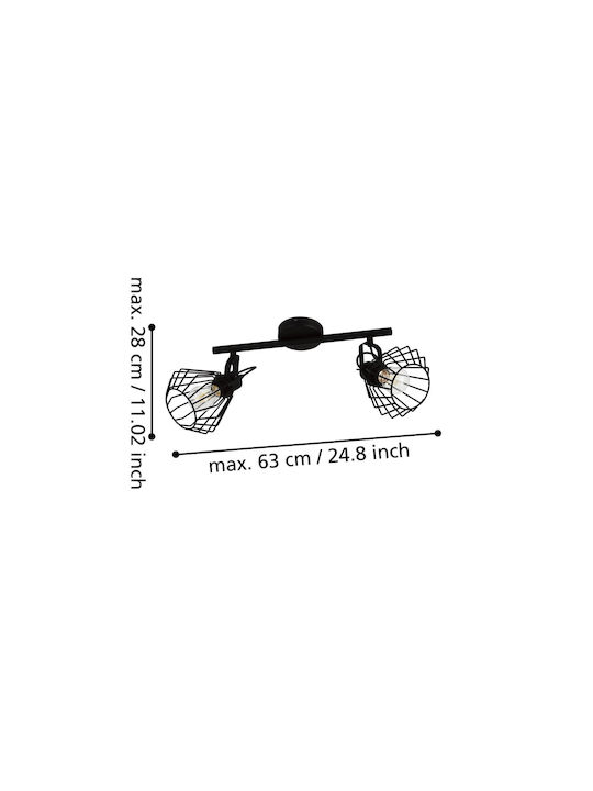 Eglo Tabillano Double Spot with Socket E27 in Black Color