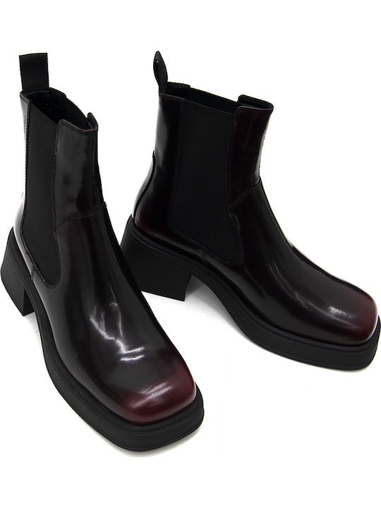 Leder Damen Chelsea Stiefeletten Burgundisch