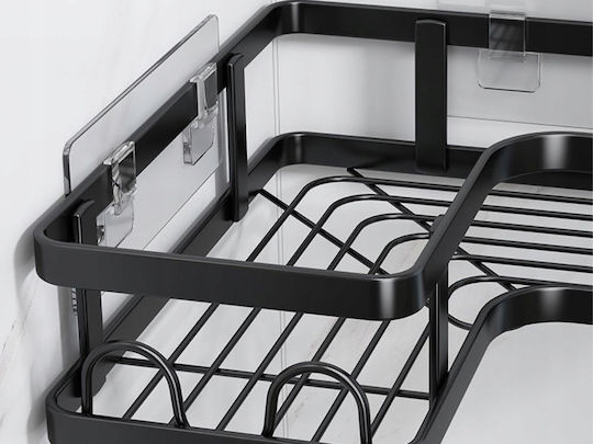 Verk Group Colțar Montat pe perete Raft Baie Metal Neagră