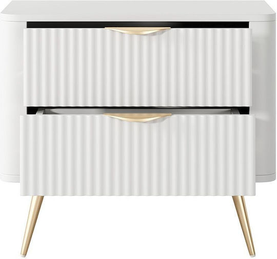 Bedside Table Lante Wooden With Metal Legs White 63x55x38cm
