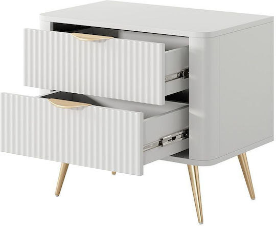 Bedside Table Lante Wooden With Metal Legs White 63x55x38cm