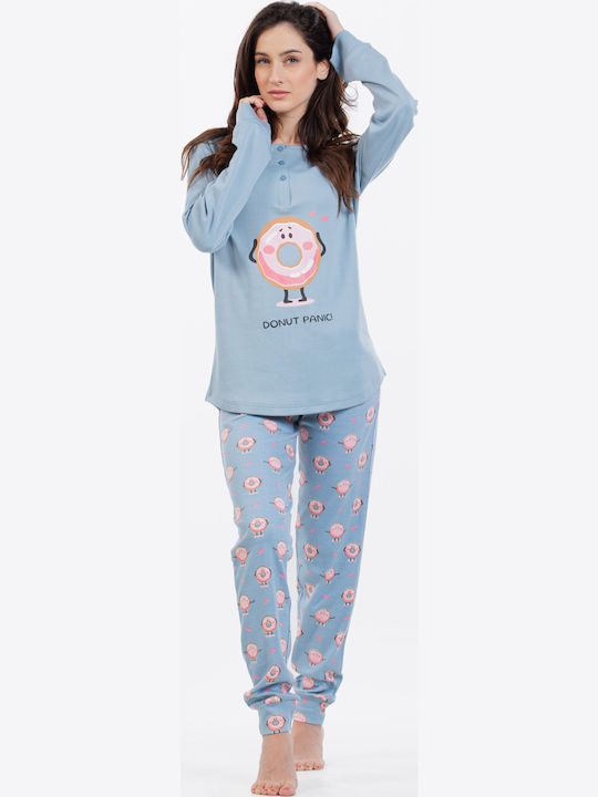 MEI Winter Damen Pyjama-Set Light Blue