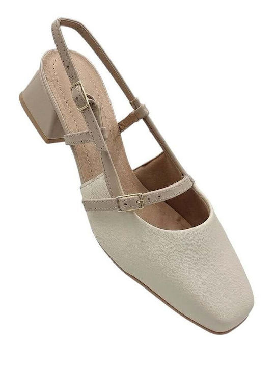 Synthetic Leather Ecru Heels