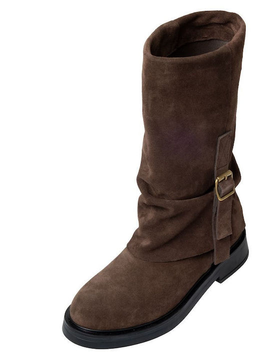 Leder Damenstiefel mit hohem Absatz Braun
