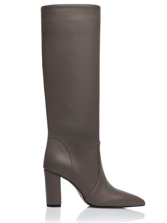Leather High Heel Women's Boots Gray