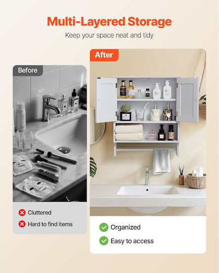 Vevor Wall Mounted Bathroom Shelf Wooden 23x8x27cm White